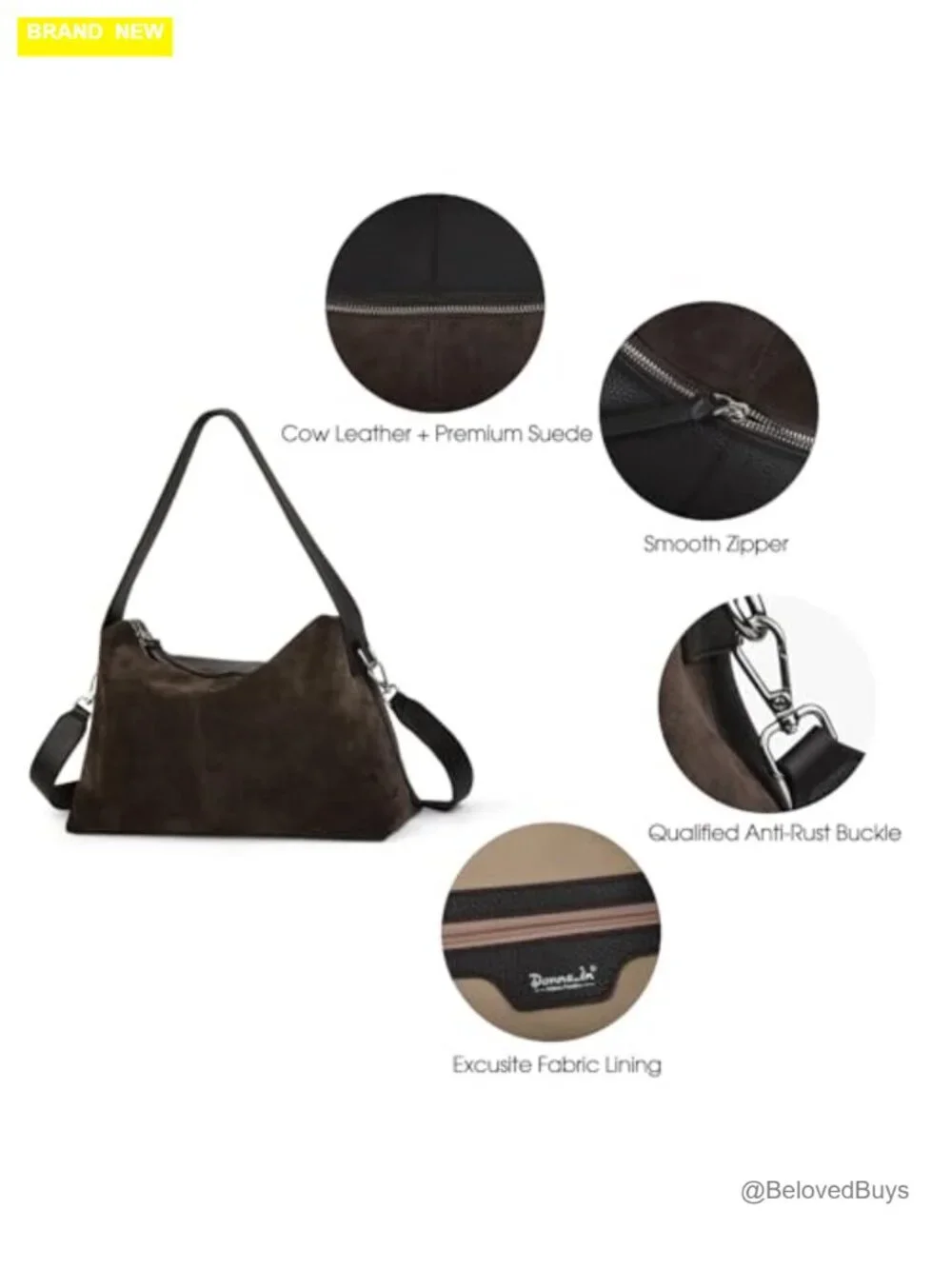 Suede Leather Crossbody Bag with Adjustable Wide Strap Tote Handbag